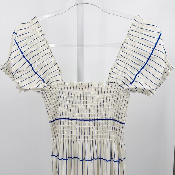 Tory Burch Striped Smocked Midi Dress Blue White XS Cotton Tiered Coastal Preppy - Picture 6 of 9